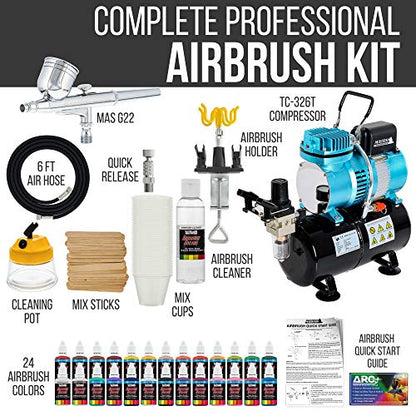 Master Airbrush Cool Runner II Deluxe Airbrush System Kit, 24 Acrylic Paint