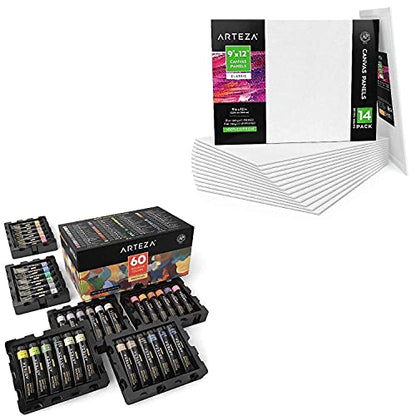 ARTEZA Gouache Colors and Canvases Bundle, Painting Art Supplies for Artist, Hobby Painters & Beginners