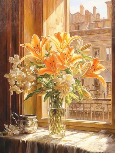 ZRIZQ Flowers Paint by Numbers Kit for Adults Beginner,City Scape,16x20 - color: 16"X20"Rolled Canvas-Floral