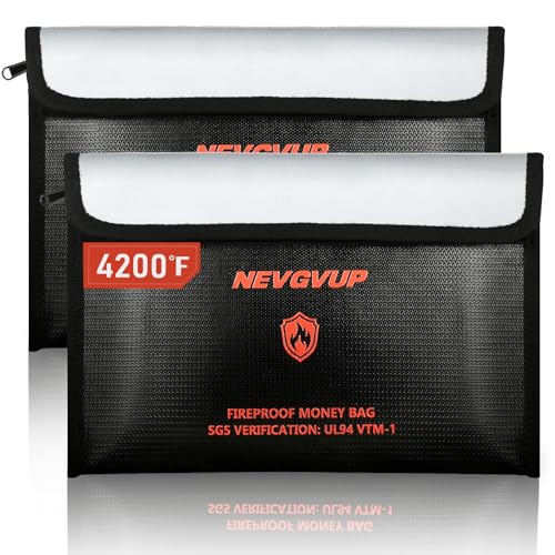 4200°F Fireproof Money Bag - Upgraded Heat Insulated, 9.8 x 6.5" Small Fireproof Document Bags with Waterproof Zipper, fire Water Proof Safe Pouch Set for Valuables, Fireproof Edging, Fire Bag 2packs - color: Black, size: Small