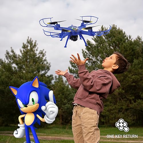 Sonic The Hedgehog Sky Racer Drone - WiFi Camera, 3D Flips, Variable Speed Settings, Kid's Toy Drone with 10 Min Flight, Auto Hover, and Remote Controler Included