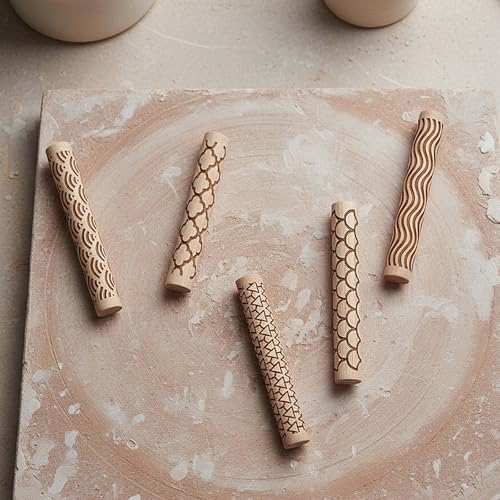 Clay Texture Rollers, 5 PCS 100mm Wooden Rolling Pins - color: A