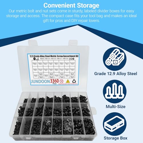 12.9 Grade Alloy Steel M2 M3 M4 M5 Hex Button Head Screw Kit - color: 3360 M2/M3/M4/M4 Button