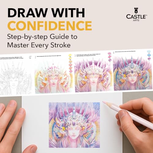 Castle Art Supplies 48 Pastel Colored Pencils for Adults - with Extras