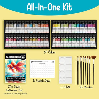 Chalkola 64 Water Color Paint Set for Adults, Kids & Professional Artists - color: 64 Watercolor Set