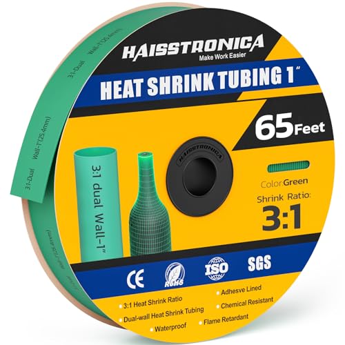 haisstronica 65Ft 3:1 Heat Shrink Tubing Roll 1" Green - color: Green, size: 1inch