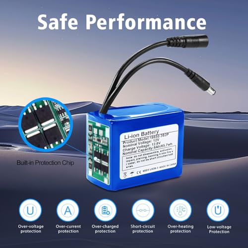 2 Pack 12V 6000mAh Rechargeable Lithium Ion Battery Kit with One 2A Charger – Power Supply for LED Lights, Security Cameras, Drones, RC Models, DIY Projects, DC5521 Output - size: 2 PACK