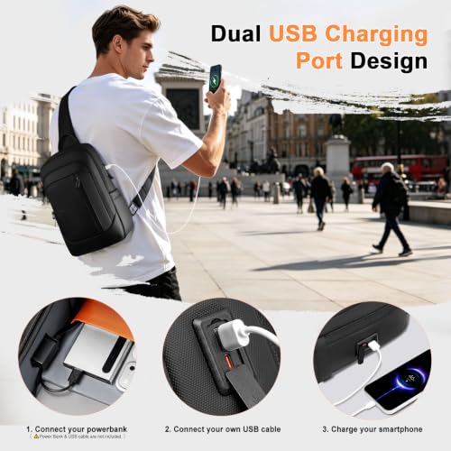 Crossbody Sling Chest Shoulder Bag for Men Women with USB Charging Port