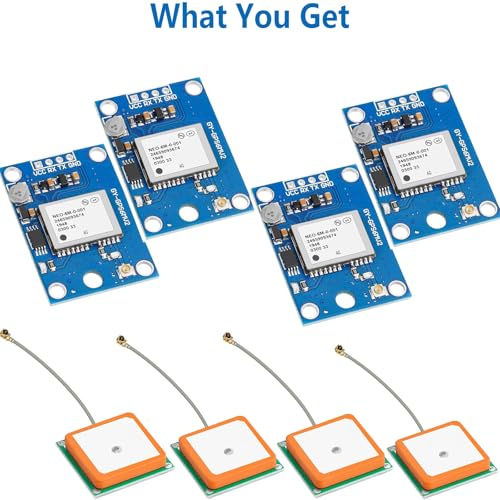 4 Pack GY-NEO6MV2 NEO-6M GPS Module - Flight Controller Module Board 3V-5V with Super Strong Ceramic Antenna Compatible with Ar duino ESP 32 Rasp Berry P i EEPROM APM 2.5 - color: Blue
