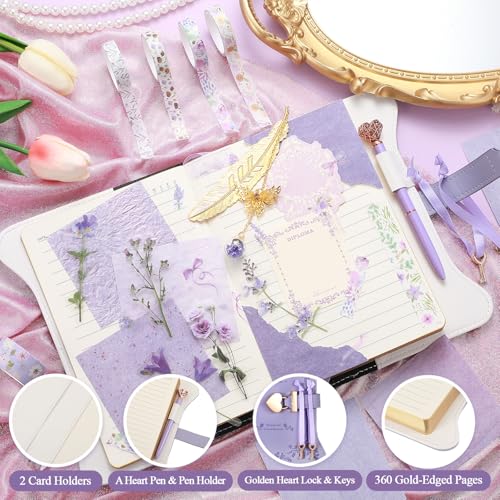 Janlaugh DIY Journal Diary with Lock Pack Scrapbook Kit, Purple, Bright - color: Purple, style: Bright