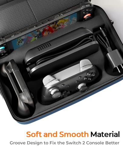 COOWPS for Nintendo Switch 2 Case, 2-Pack Screen Protectors, 6 Thumb Grips - color: Navy Blue