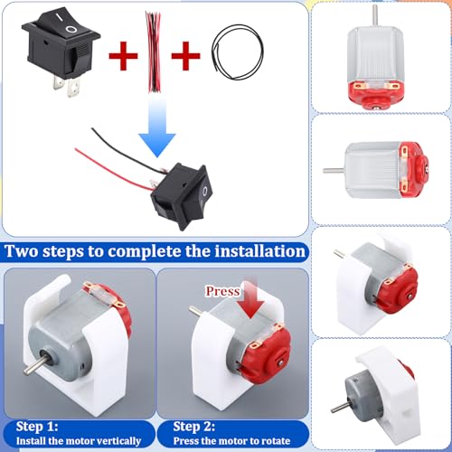 Soulchen 8 Set 157 Pcs Dc Motors Kit, Mini Hobby Electric Motor 3v -6v Electric Rectangular Mini Motor with Propellers Plastic Gears Aa Battery Holder Rocker DIY Science Project Kit for DIY Projects