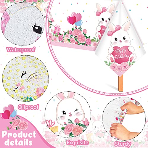 Jecery 3 Pack Bunny Birthday Party Tablecloth, Rabbit Floral Pastel Design