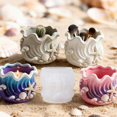 Wave Candle Molds, Seashell Jar Silicone Molds for Resin, Concrete - color: Blue Wave Resin Mold