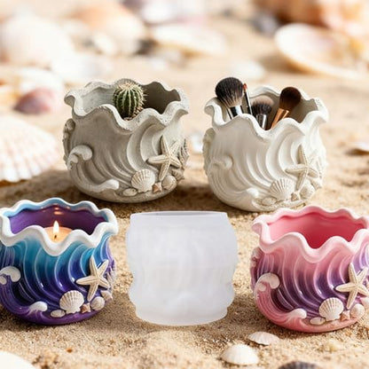 Wave Candle Molds, Seashell Jar Silicone Molds for Resin, Concrete - color: Blue Wave Resin Mold