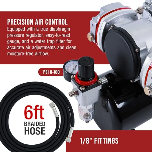 Master Airbrush TC-828 Airbrush Compressor with Tank- 1/3 HP Quad Cylinder - style: Quad Piston with Tank