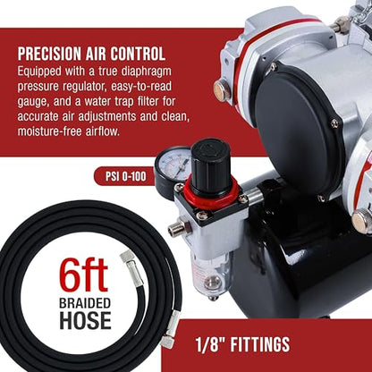 Master Airbrush TC-828 Airbrush Compressor with Tank- 1/3 HP Quad Cylinder - style: Quad Piston with Tank