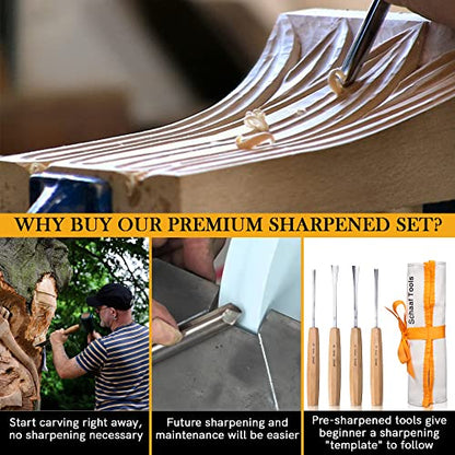 Schaaf Wood Carving Tools 4-pc Wood Chisel Set, Fishtail Gouges, Sharpened - color: Professionally Sharpened 4 Piece Fishtail Set
