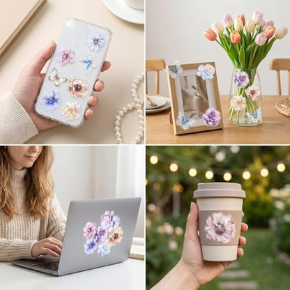 120Pcs Glitter Shiny Flower Stickers for Bullet Journaling Decoupage - color: Empty Flower Yang Flame