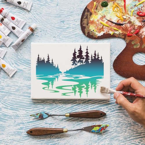 Mountain Tree Stencils for Painting Forest Animal Stencils for Wood Burning - style: Mountain