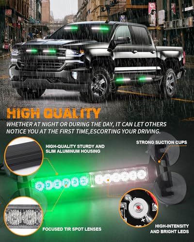 XRIDONSEN 2x 10.7 inch Strobe Light Bar 24 LED Green White Emergency Lights - color: Green/White