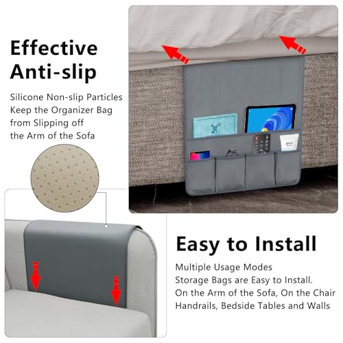 Remote Control Holder for Armchair Caddy, Remote Holder with 5 Pockets - color: Gray, size: 35"x18"