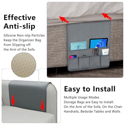 Remote Control Holder for Armchair Caddy, Remote Holder with 5 Pockets - color: Gray, size: 35"x18"