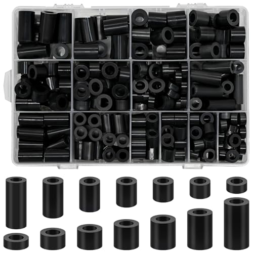 300Pcs Black Nylon Round Spacer M6 M8 Non-Threaded Assortment Kit