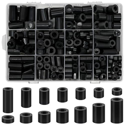 300Pcs Black Nylon Round Spacer M6 M8 Non-Threaded Assortment Kit