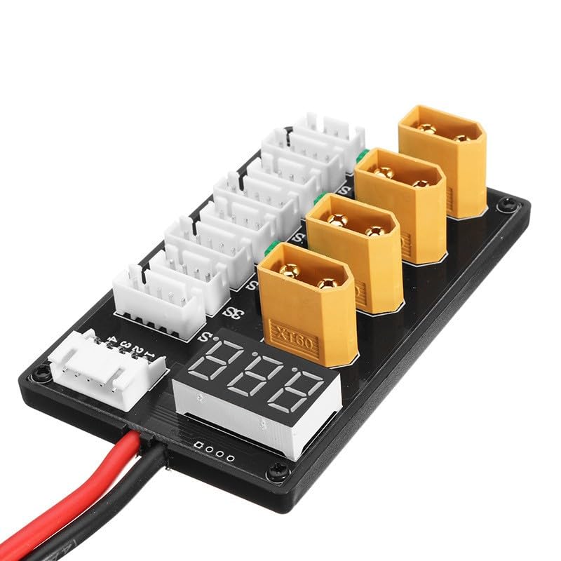 XT60 Parallel Charging Charger Board for 3S 4S LiPo Batteries, XT60 Plug to Banana Connector Cable,Voltage LED Display