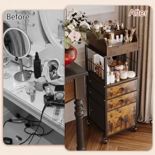 Makeup Organizer Cart with Drawers Make up Organizers for Vanity - color: Black