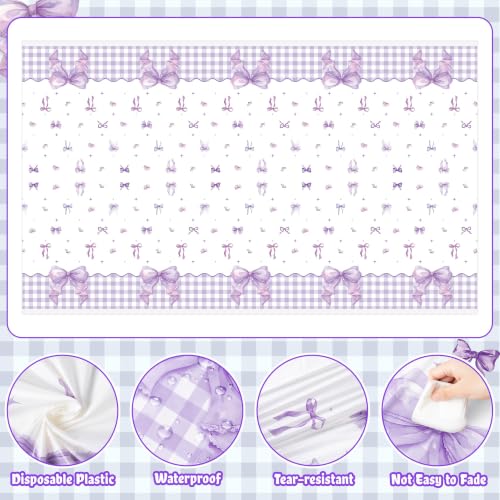 3 Pack Purple Bow Party Tablecloths for Girls Women - color: Purple Bow