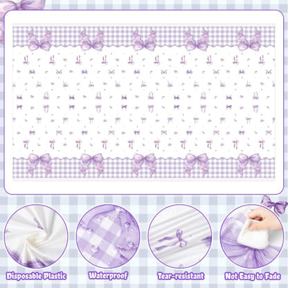 3 Pack Purple Bow Party Tablecloths for Girls Women - color: Purple Bow