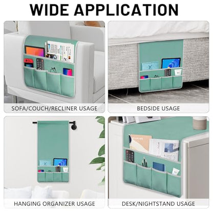 Remote Control Holder for Armchair Caddy, Remote Holder with 5 Pockets - color: MintGreen, size: 35"x18"