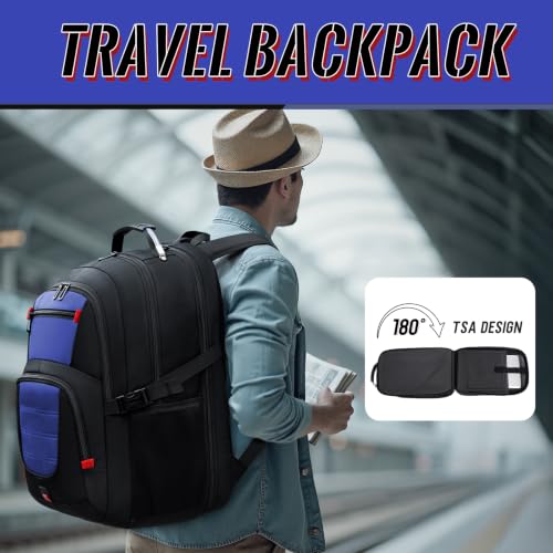 Large Travel Backpack, 17.3" Laptop Backpack, Blue - color: Blue, size: 17.3 Inch（20.4"x13.3"x10.2"）