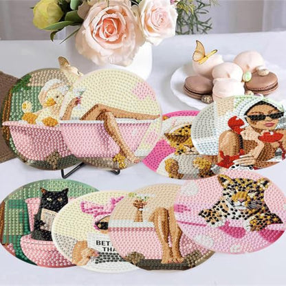 8 Pack Diamond Art Coasters, Pink Bow Woman Diamond Painting Coasters - color: Bathroom Coasters