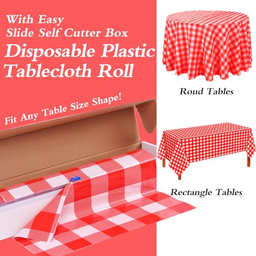 Kesfey Plastic Tablecloth Rolls 54 inch X 120ft Red Gingham Table Cloth - color: Red Checkered