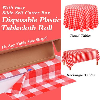 Kesfey Plastic Tablecloth Rolls 54 inch X 120ft Red Gingham Table Cloth - color: Red Checkered