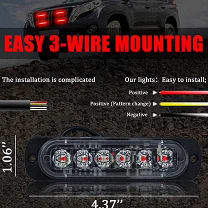 6LED Car Truck Emergency Beacon Warning Hazard Flash Strobe Light Red/Red 4-pack - color: Red Red