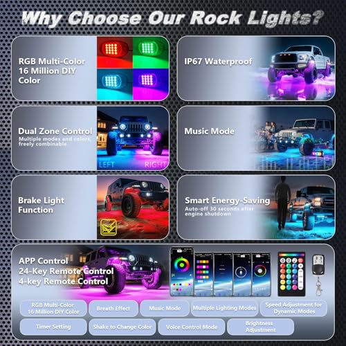 12Pods RGB LED Rock Lights Multicolor Underglow Accent Light Kit 12V - size: 12Pods