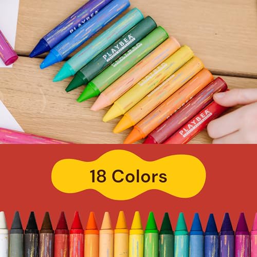 PLAYVIBE Jumbo Crayons, 18 Colors for Preschool Supplies, Washable Crayons