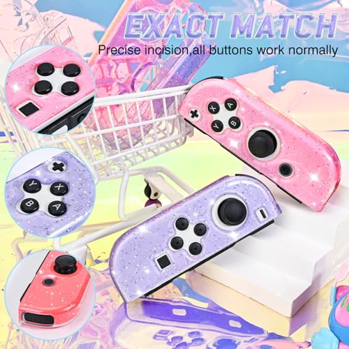 DLseego Glitter Protective Case for Switch Joy Con Controllers, Handheld Soft Silicone TPU Protective Cover Replacement Shell Case Suitable for Switch & Switch OLED Model Joy Cons - Purple Pink - color: Purple Pink