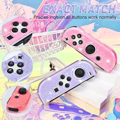 DLseego Glitter Protective Case for Switch Joy Con Controllers, Handheld Soft Silicone TPU Protective Cover Replacement Shell Case Suitable for Switch & Switch OLED Model Joy Cons - Purple Pink - color: Purple Pink