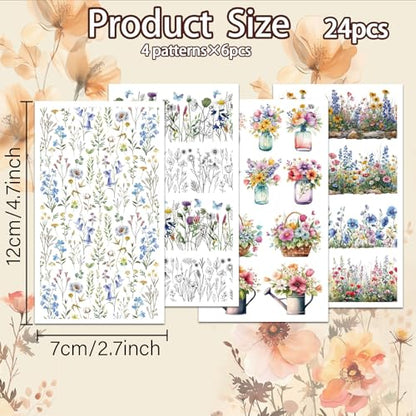 OLYCRAFT 24Pcs 4 Styles Floral Basket Clay Transfer Paper for Polymer - color: Wildflower