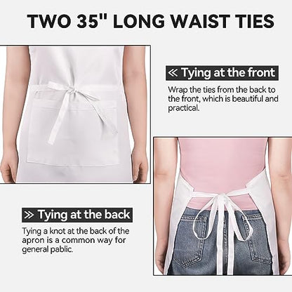 NLUS 2 Pack White Aprons with 2 Pockets for Women Men Kitchen Aprons with Pockets, Chef Aprons for Baking BBQ Cooking - color: True White