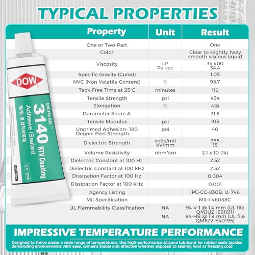 3140 RTV Coating 100ml Adhesive Sealant Translucent Clear Binding Agents Electrical Industry and Electronics,Good Flowability, Good Flame Resistance, Dow Corning 3140