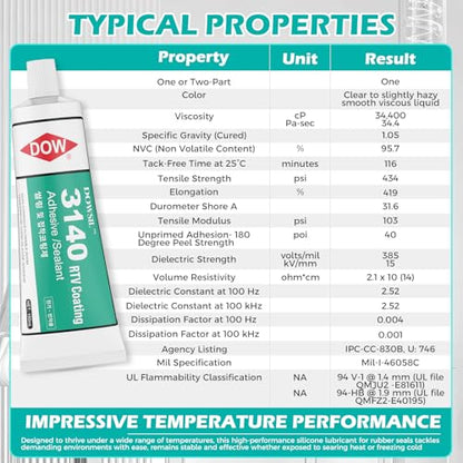 3140 RTV Coating 100ml Adhesive Sealant Translucent Clear Binding Agents Electrical Industry and Electronics,Good Flowability, Good Flame Resistance, Dow Corning 3140