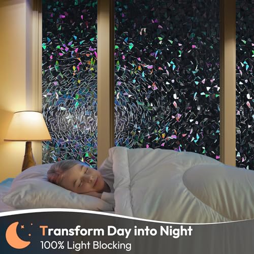 Haton Rainbow Blackout Window Film, Total Light Blocking 17.5" x 78.7" - color: Black, size: 17.5" x 78.7"