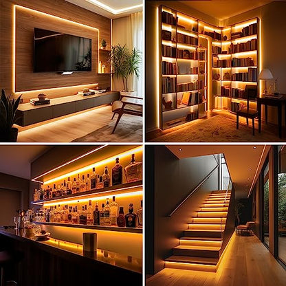 COB LED Strip Light 2700K, 24ft Dimmable Warm White LED Strip Light, CRI92+, DC24V Tape Light with RF Remote Timer Function, Bluetooth App Control for Home Bedroom Kitchen DIY Lighting. - color: 2700K, size: 24FT