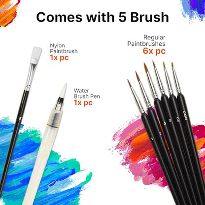 Watercolor Paint Set of 50 Colors - Washable Paint Kit with 7 Brushes